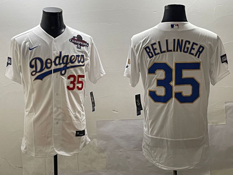 Men Los Angeles Dodgers #35 Bellinger White Gold Elite 2025 Nike MLB Jersey style 8->los angeles dodgers->MLB Jersey